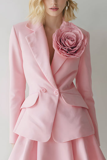 Rosa 2 stycken Satin Notched Kavajslag Kort Business Suits med 3D Blomma